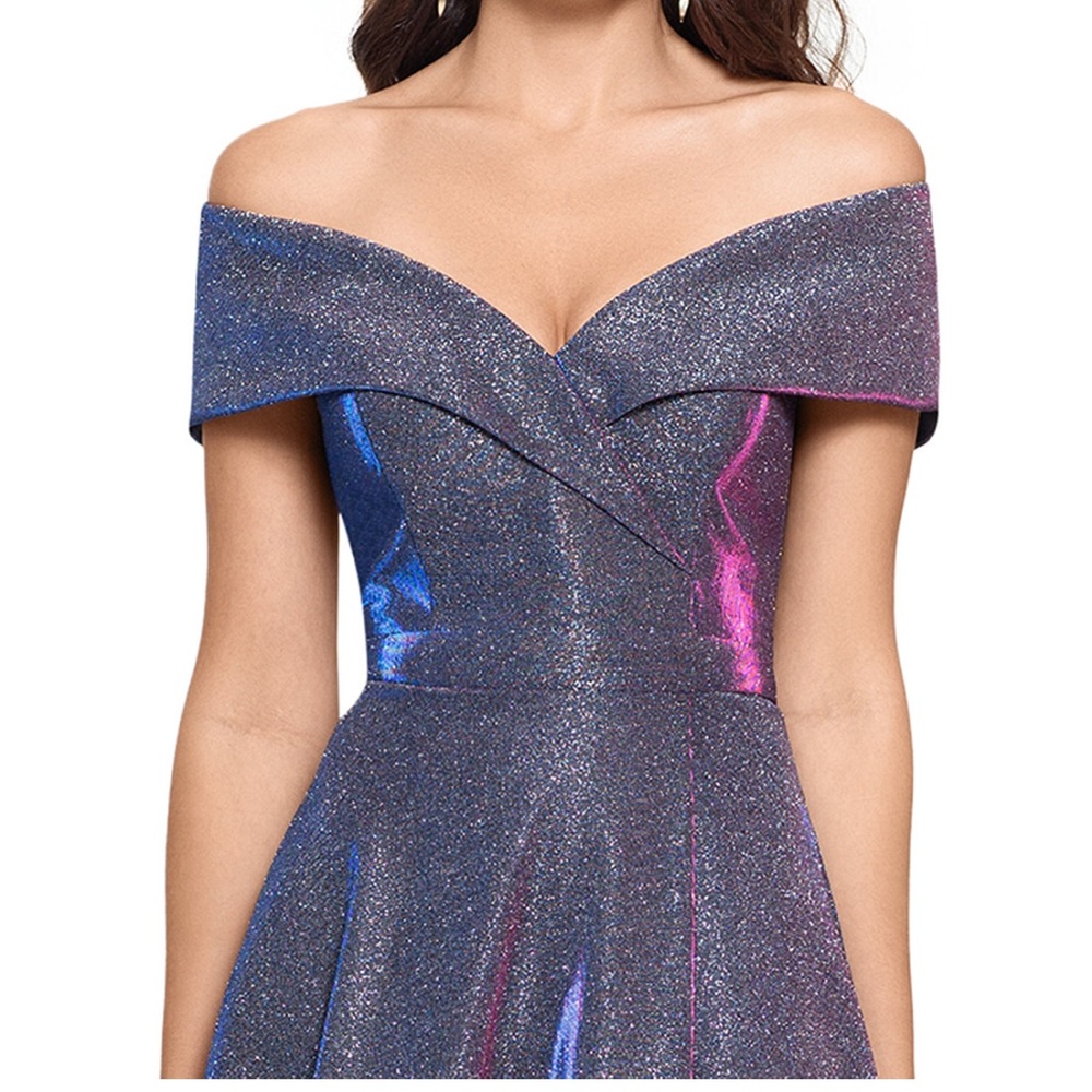 Off-The-Shoulder Shimmer Wrap Style Gown